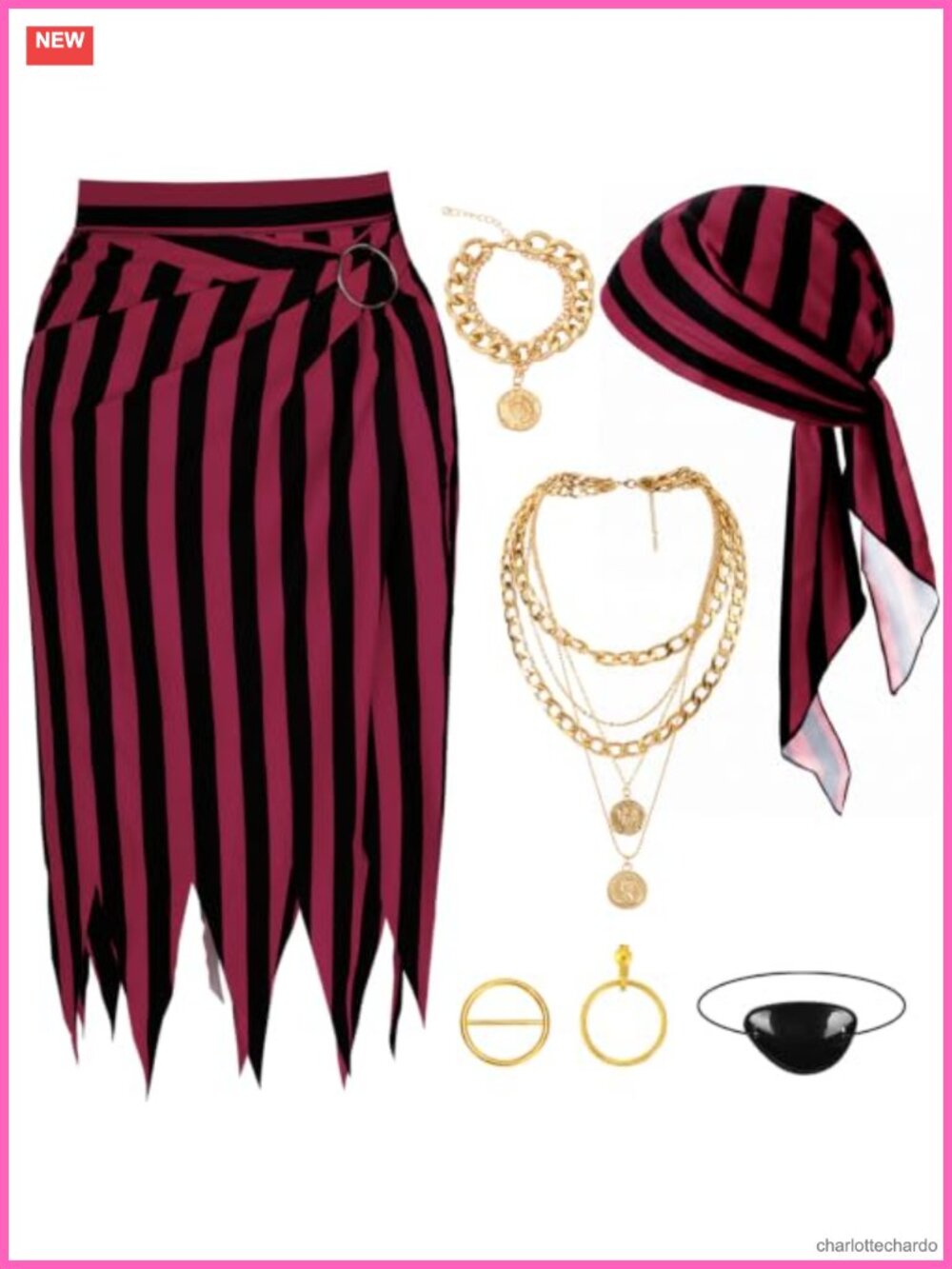 Women's Pirate Costume Set Wrap Skirt Headscarf Necklace Eyepatch Halloween